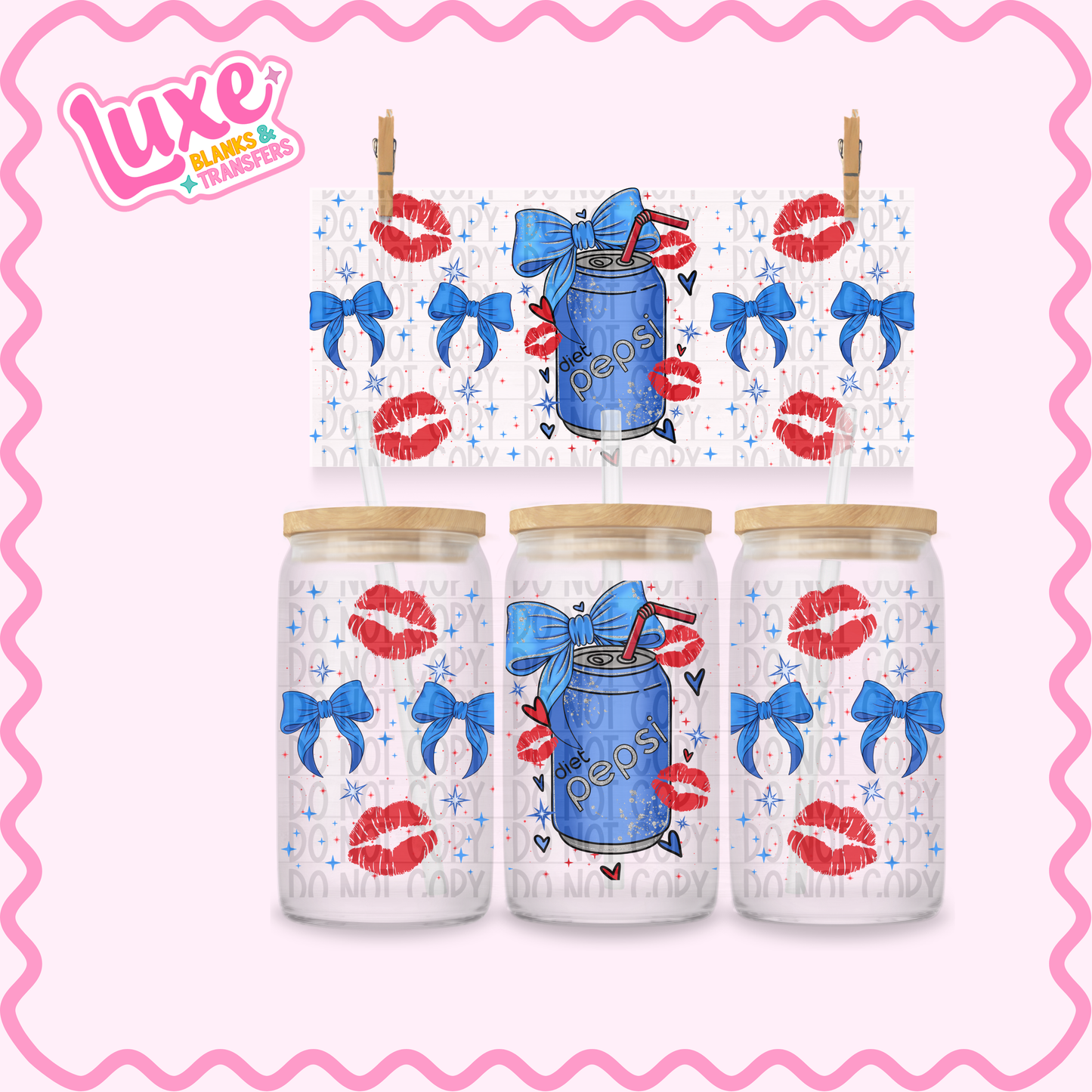 16oz UV DTF Wrap | Diet Pep. Cola Bows | #3476