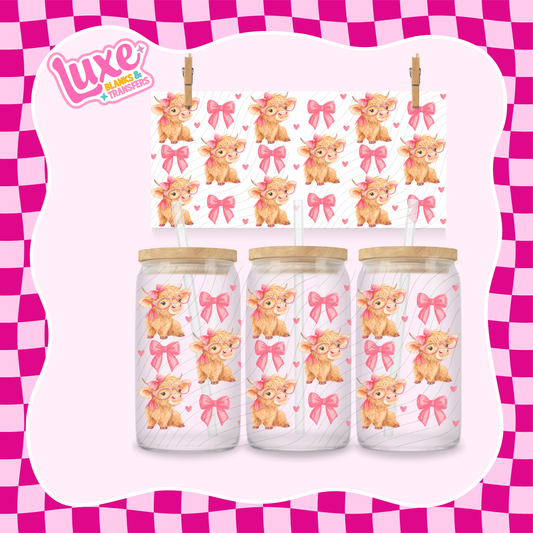 Pink Bows & Highland Pattern | UV DTF Wrap | #1234