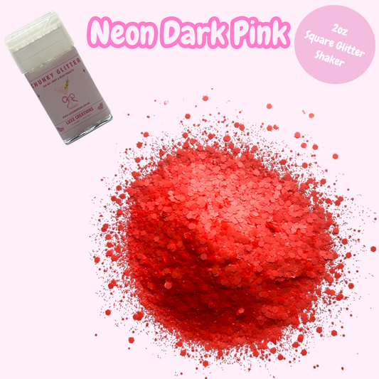 "Neon Dark Pink" Chunky Glitter (2oz Square Glitter Shaker)