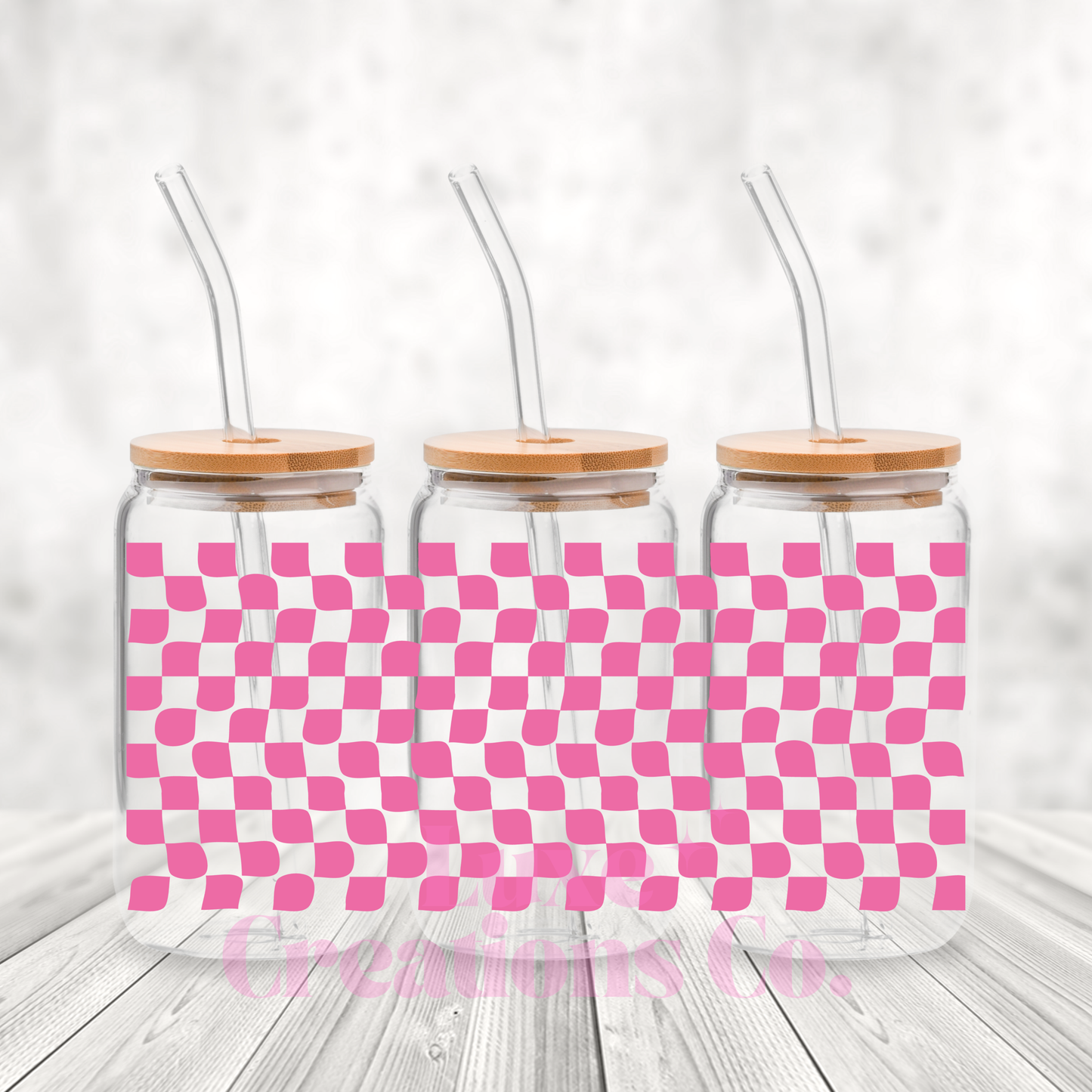 Pink Wavy Checkered UV DTF Wrap (#59)
