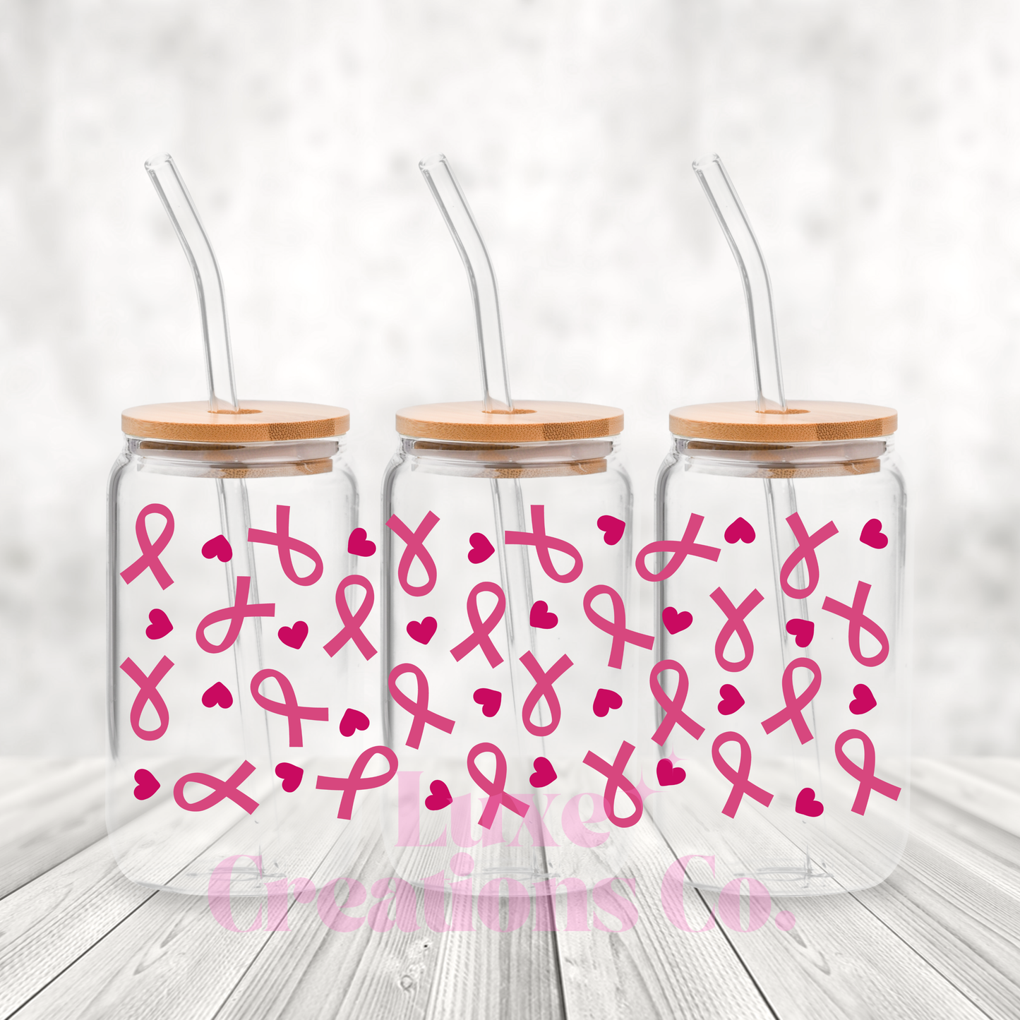 Pink Ribbon & Hearts UV DTF Wrap (#58)
