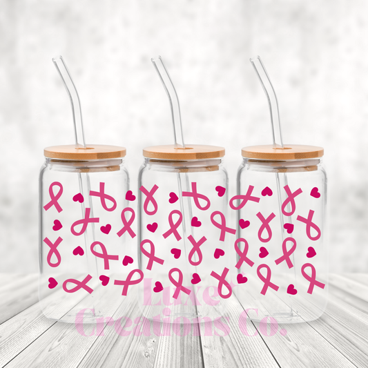 Pink Ribbon & Hearts UV DTF Wrap (#58)
