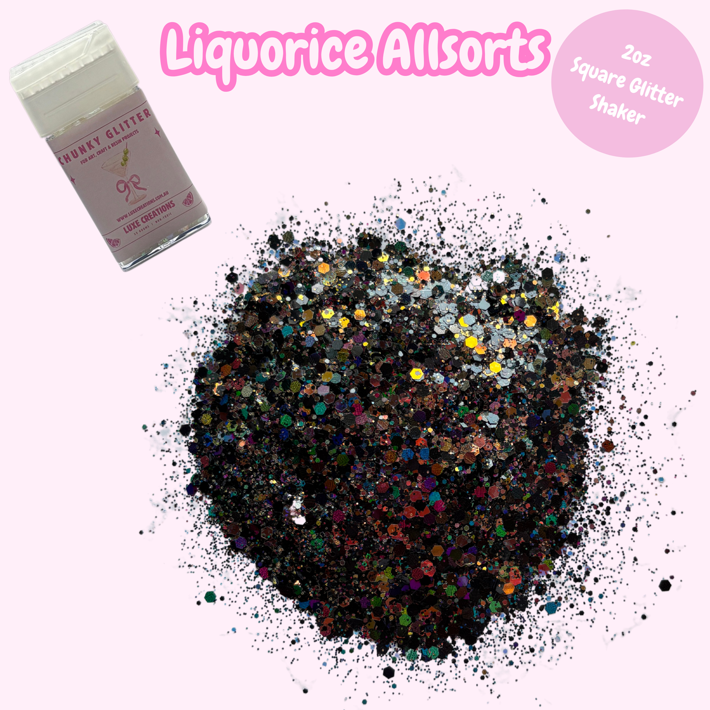 "Liquorice Allsorts" Chunky Glitter (2oz Square Glitter Shaker)