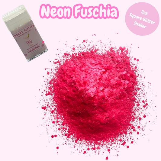 "Neon Fuschia" Chunky Glitter (2oz Square Glitter Shaker)