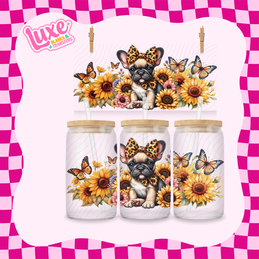 Frenchie Puppy Sunflowers 2 | 16oz UV DTF Wrap | #1628
