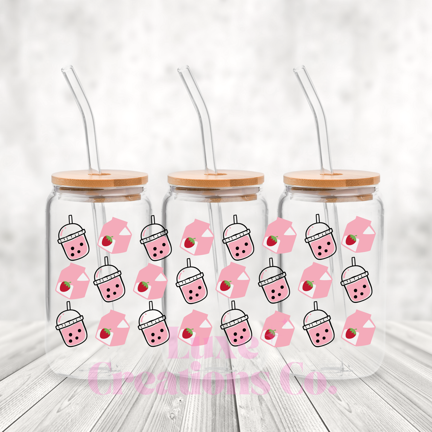 Strawberry Boba & Milk UV DTF Wrap (#53)