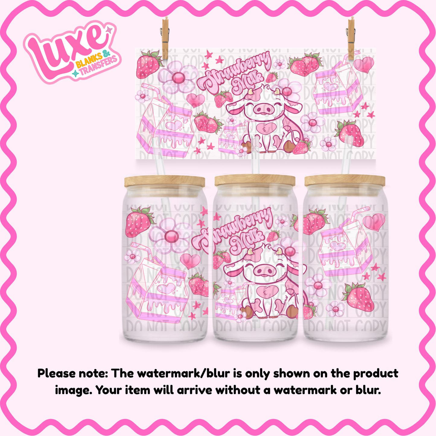 16oz UV DTF Wrap | Strawberry Milk Cow | #3989