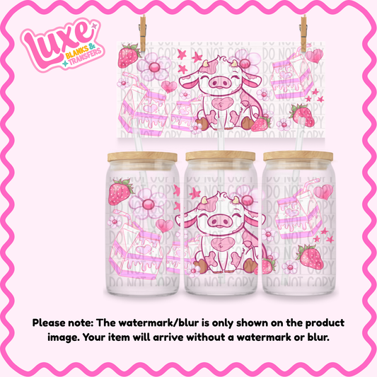 16oz UV DTF Wrap | Strawberry Milk Cow | #3990