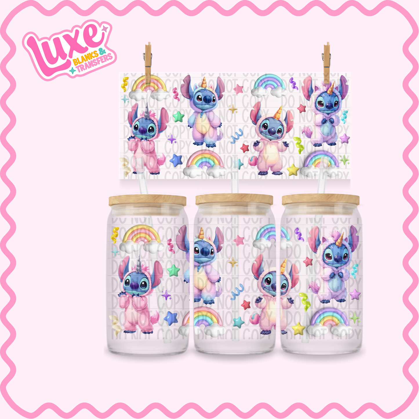 16oz UV DTF Wrap | Blue Alien Unicorn | #2540