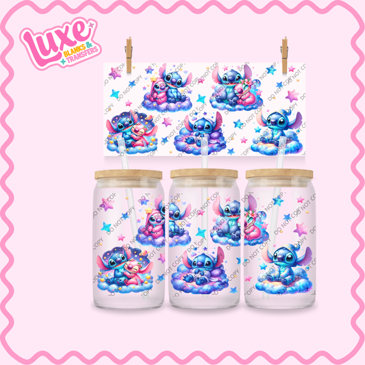 16oz UV DTF Wrap | Cute Blue & Pink Alien Clouds | #2254