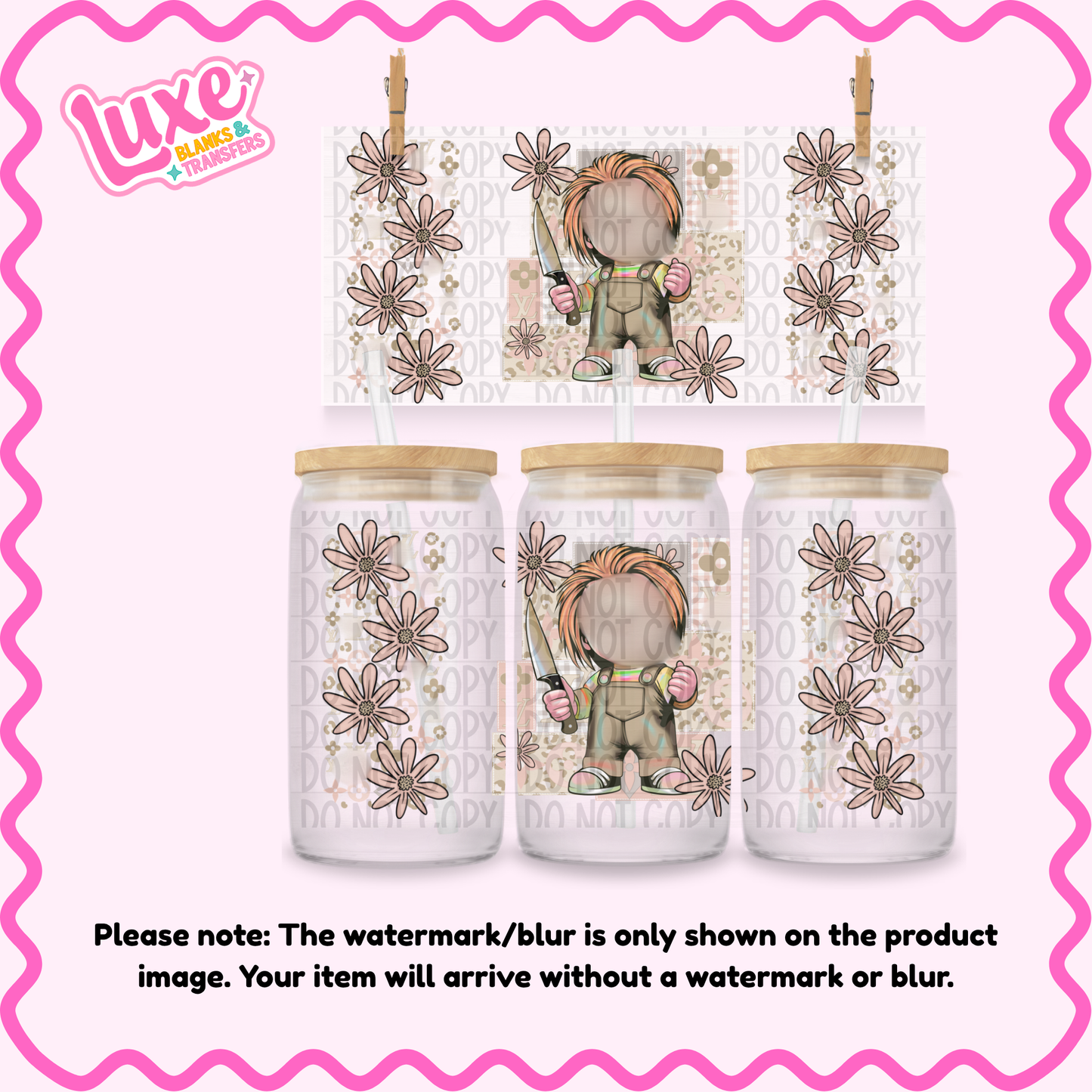 16oz UV DTF Wrap | Beige Spooky Doll Chuck | #N137