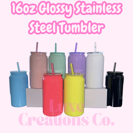 16oz Glossy Stainless Steel Tumbler