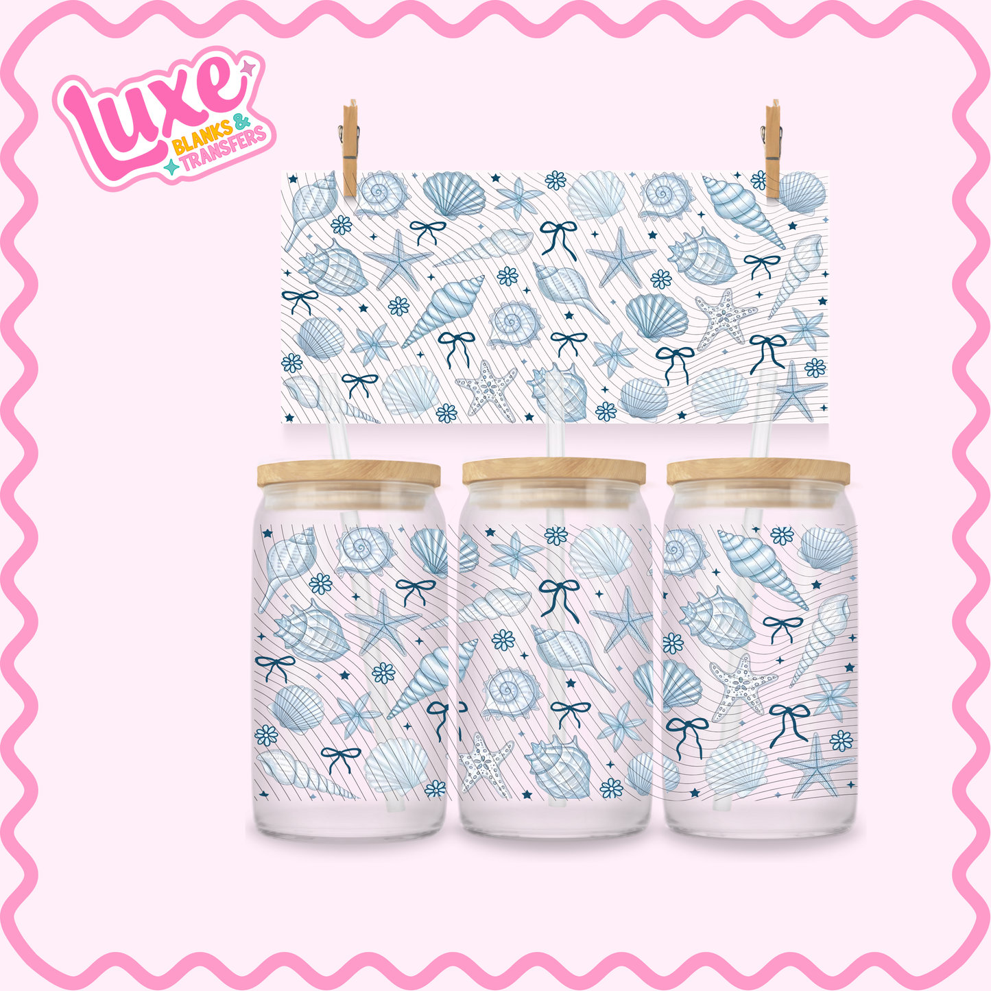 16oz UV DTF Wrap | Blue Shells Pattern | #3056