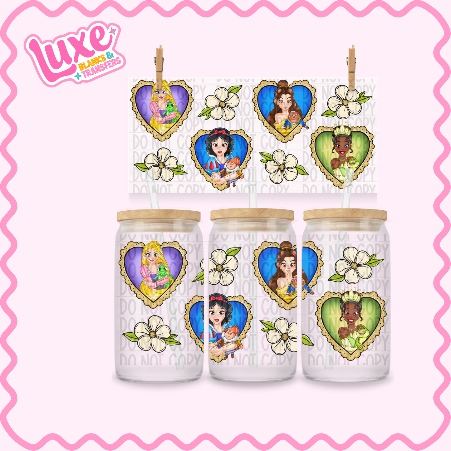 16oz UV DTF Wrap | Princess Hearts | #2588