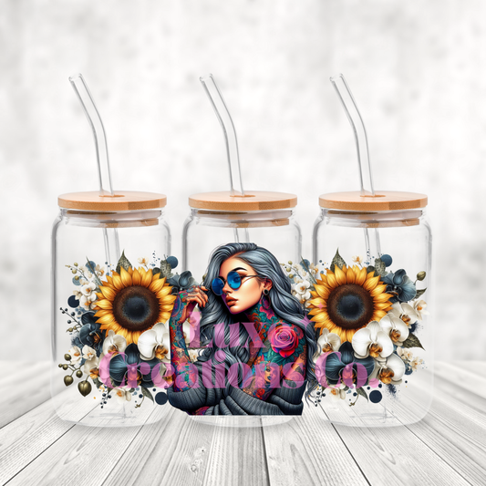 Sunflowers & Sunglasses Girl UV DTF Wrap  (#154)