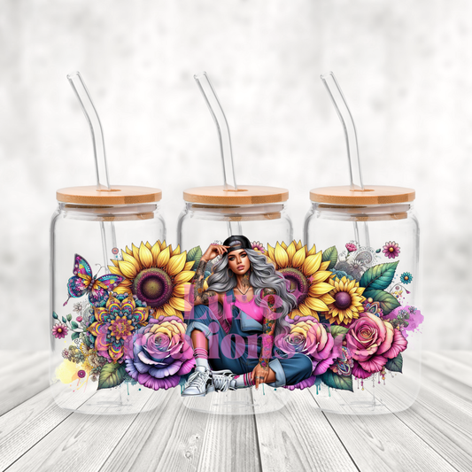 Butterflies & Sunflowers Girl UV DTF Wrap  (#155)