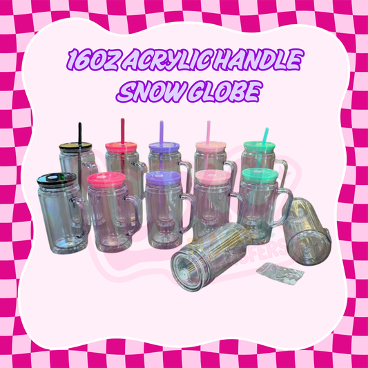 16oz Acrylic Snow Globe Tumbler with Handle