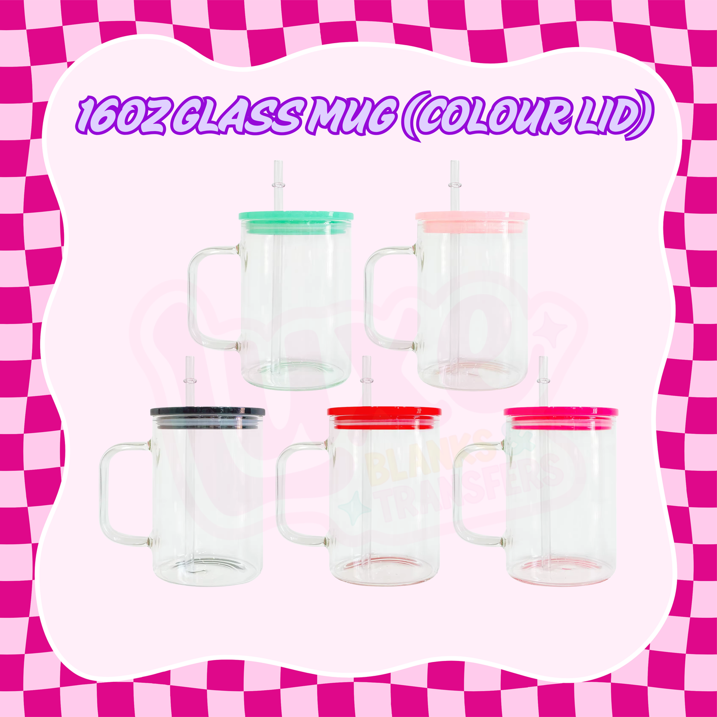 16oz Glass Mug (Colour Lid)