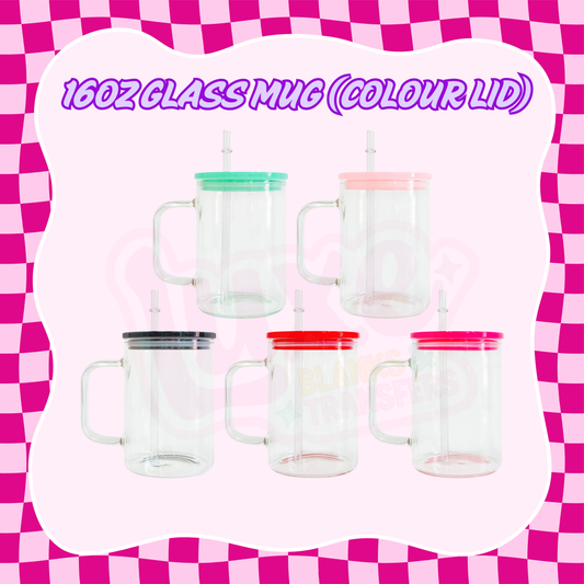 16oz Glass Mug (Colour Lid)