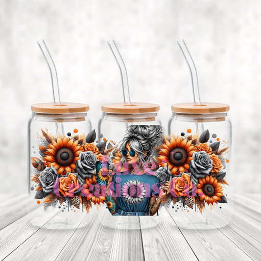 Orange Flower Messy Bun UV DTF Wrap  (#159)