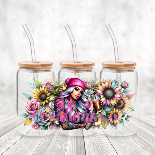 Pink Beanie Tattoo Girl UV DTF Wrap  (#171)