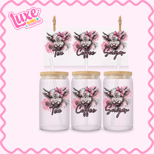 16oz UV DTF Wrap | Tea/Coffee/Sugar Pink Highlands | #2908