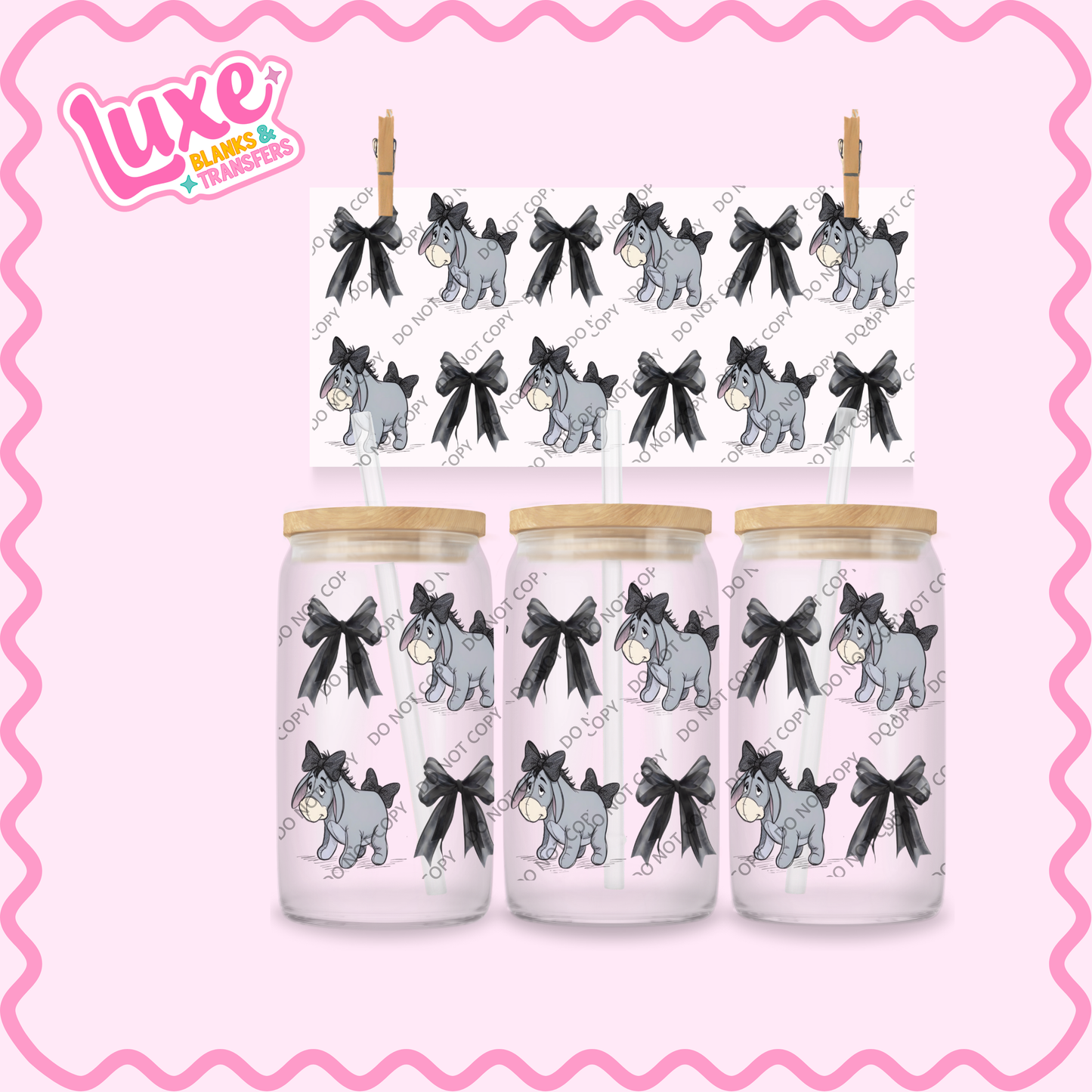 16oz UV DTF Wrap | Donkey Black Bows | #2306