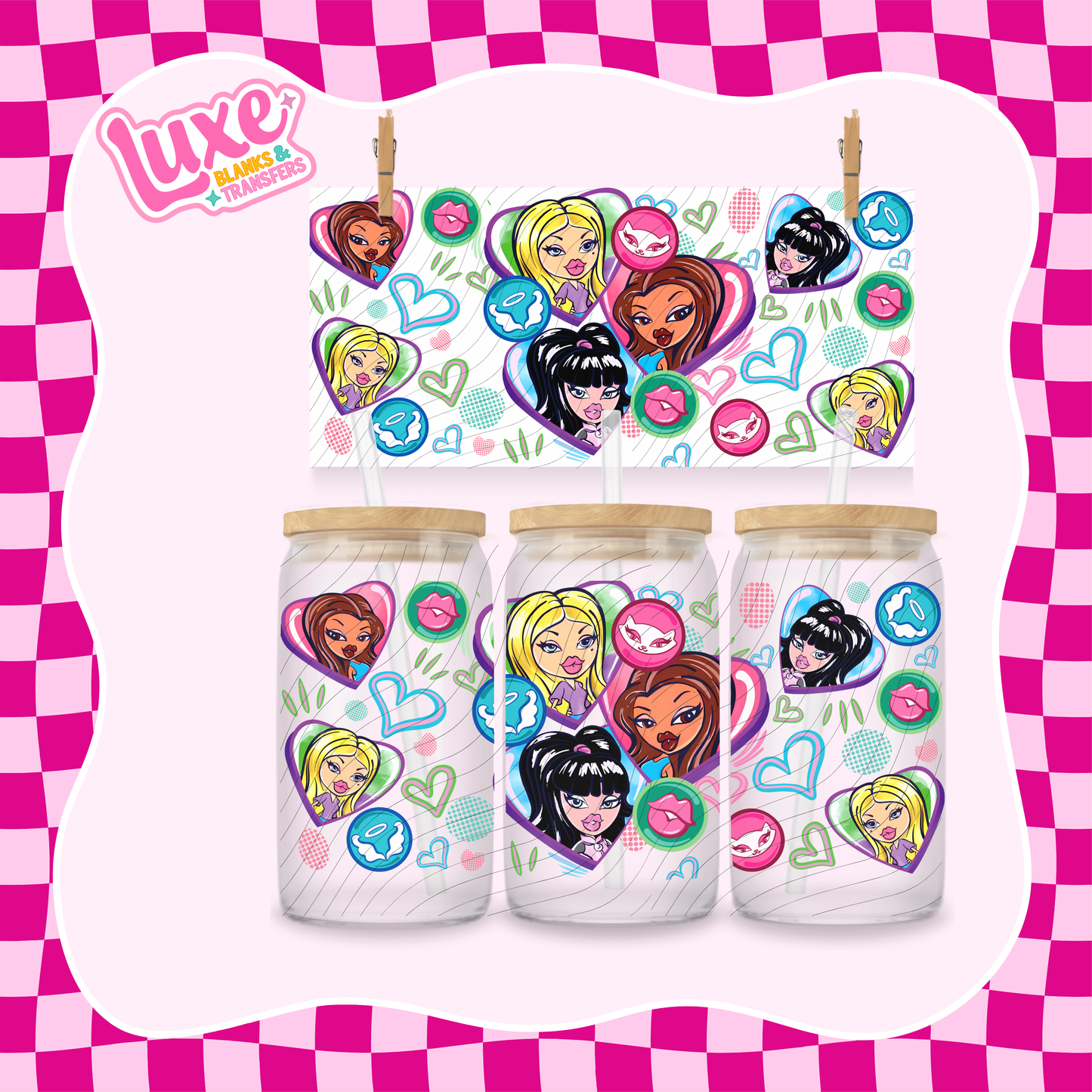 B.ratz Hearts | 16oz UV DTF Wrap | #1338