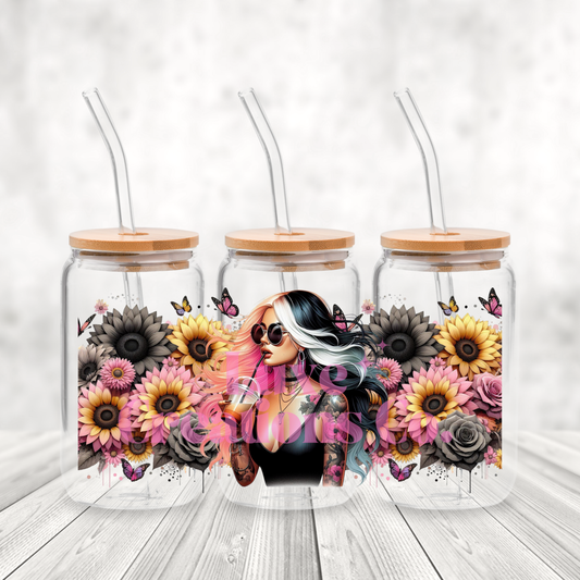 Coffee & Flowers Girl UV DTF Wrap  (#180)