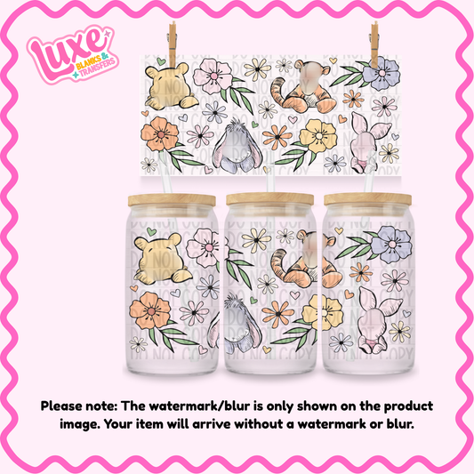 16oz UV DTF Wrap | Yellow Bear Friends Flowers | #2322