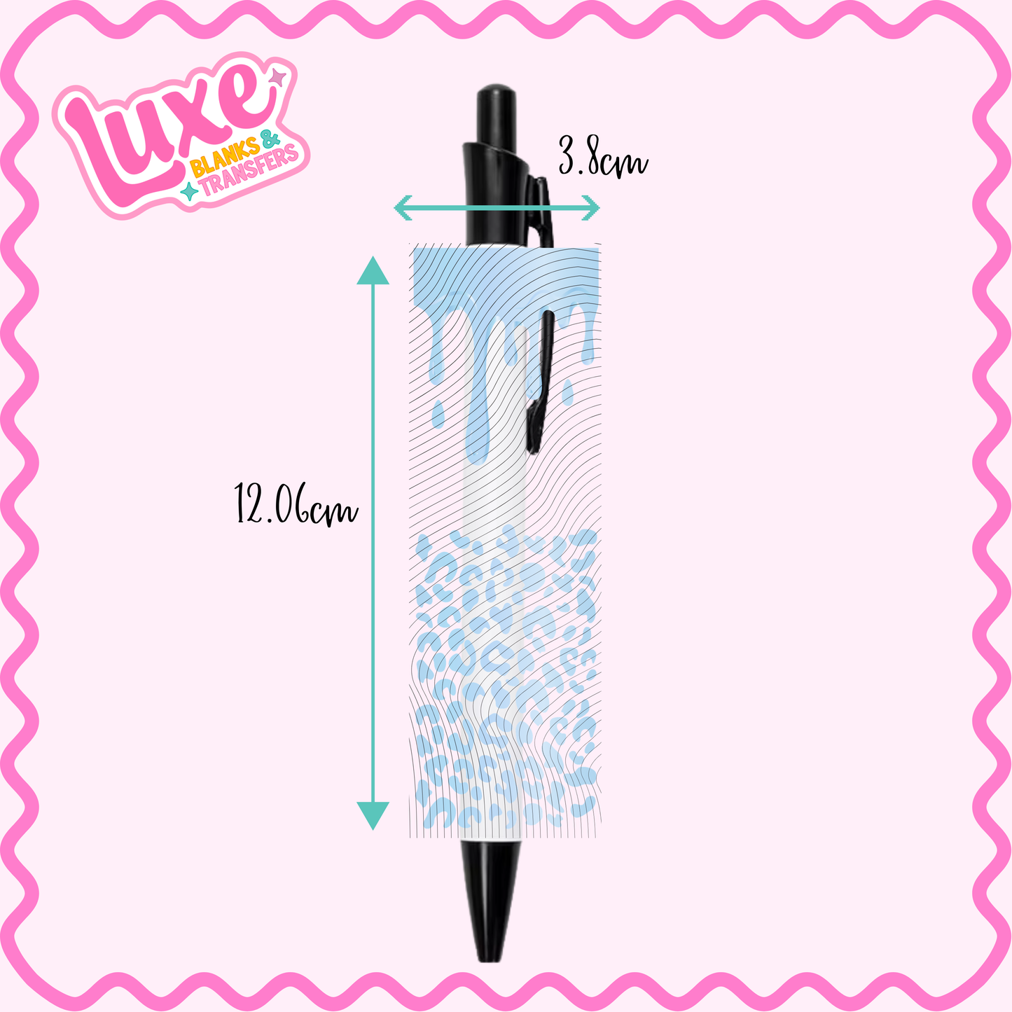 UV DTF Pen Wrap | Baby Blue Leopard Print Drip | #22