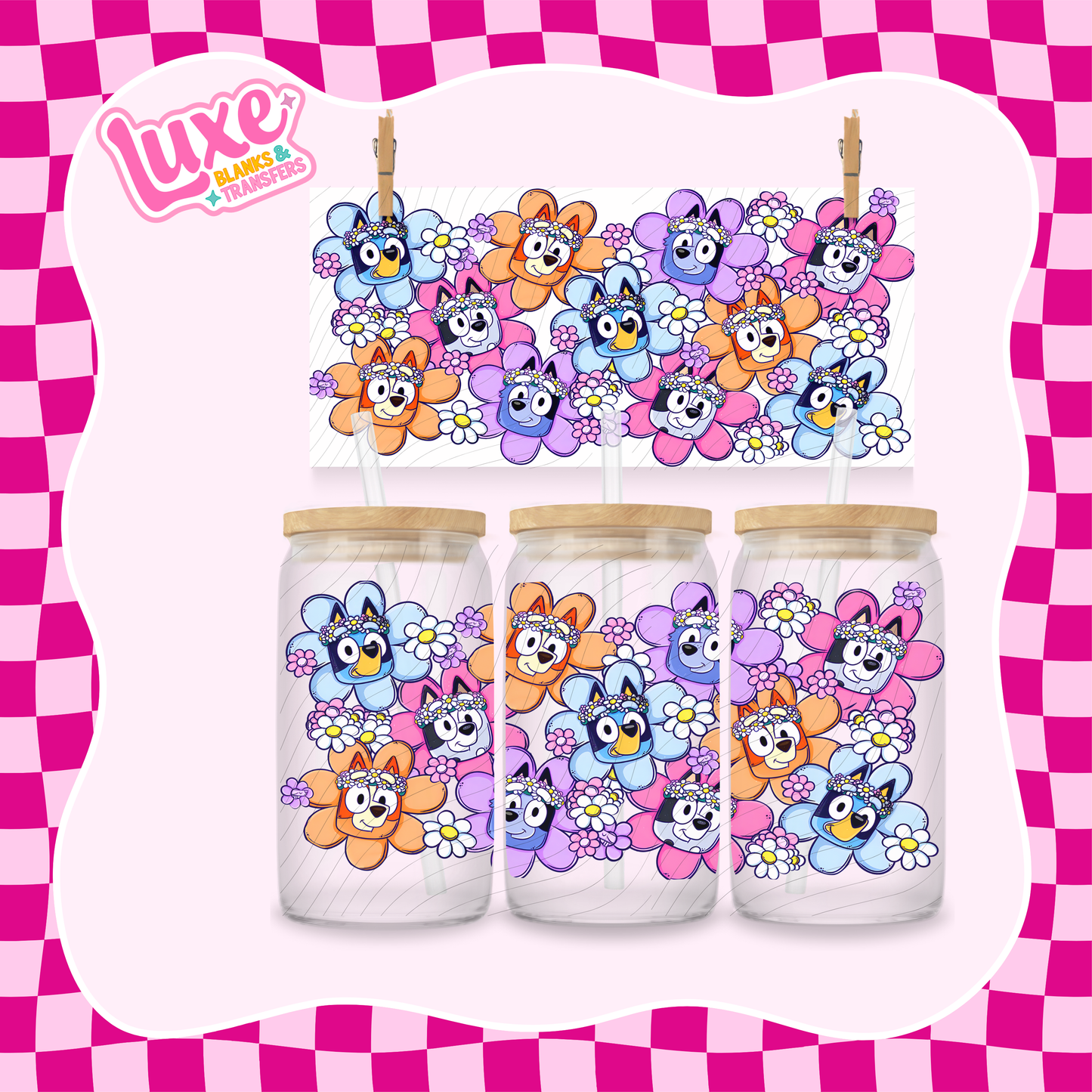 Blue Dog Flowers | 16oz UV DTF Wrap | #1350