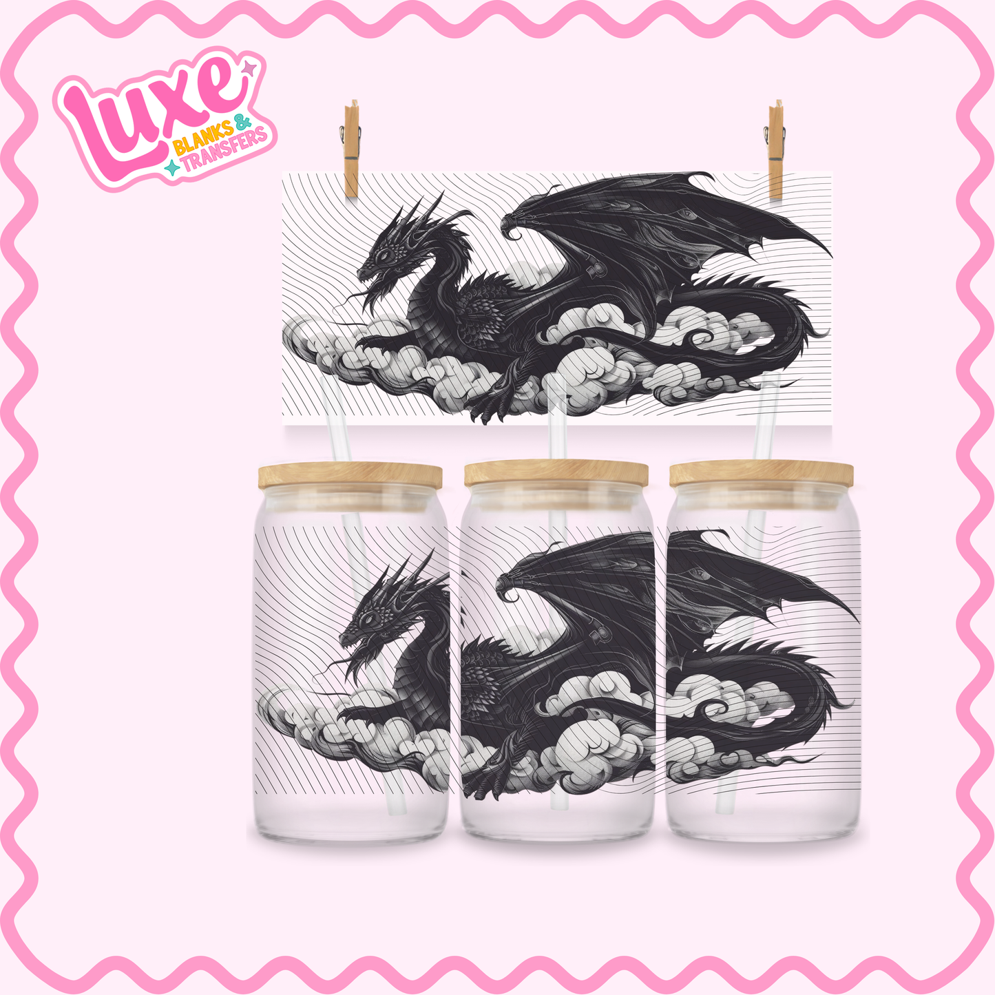 16oz UV DTF Wrap | Black Dragon | #2636