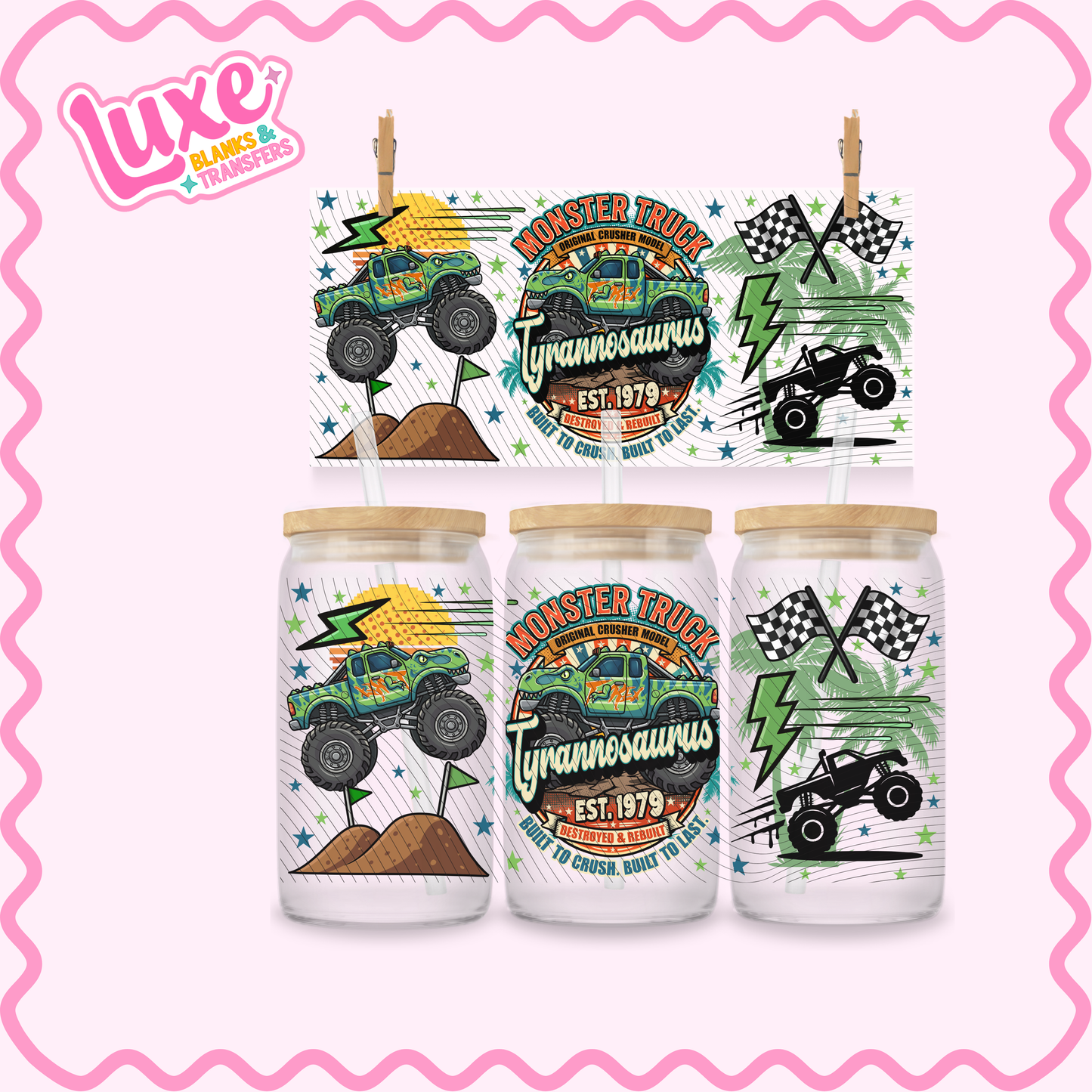 16oz UV DTF Wrap | Monster Truck T-Rex | #3123