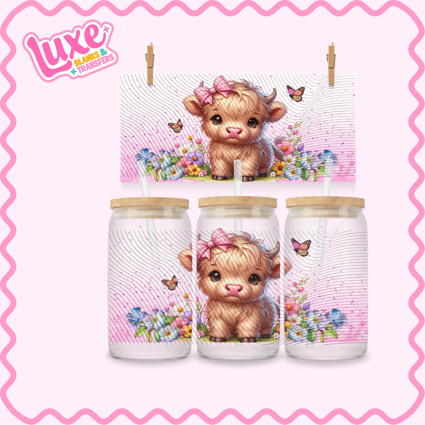 16oz UV DTF Wrap | Cute Pink Highland | #2641