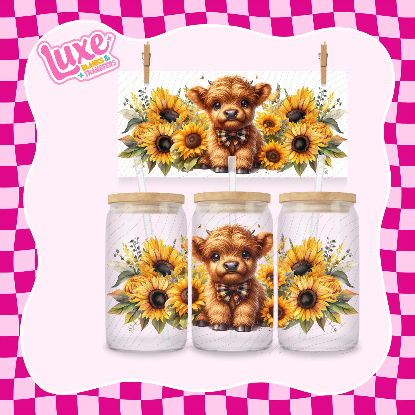 Brown Highland Sunflowers | 16oz UV DTF Wrap | #1364