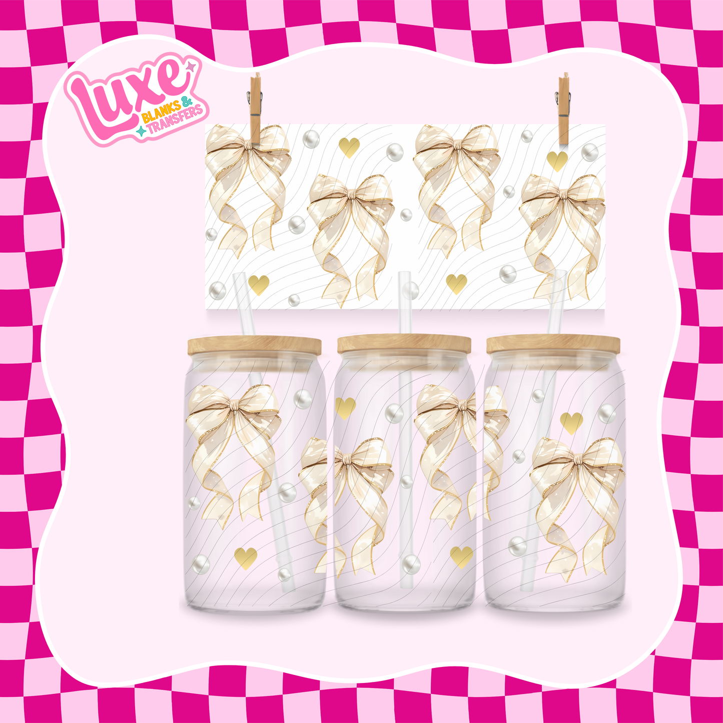 Bows & Pearls | 16oz UV DTF Wrap | #1377