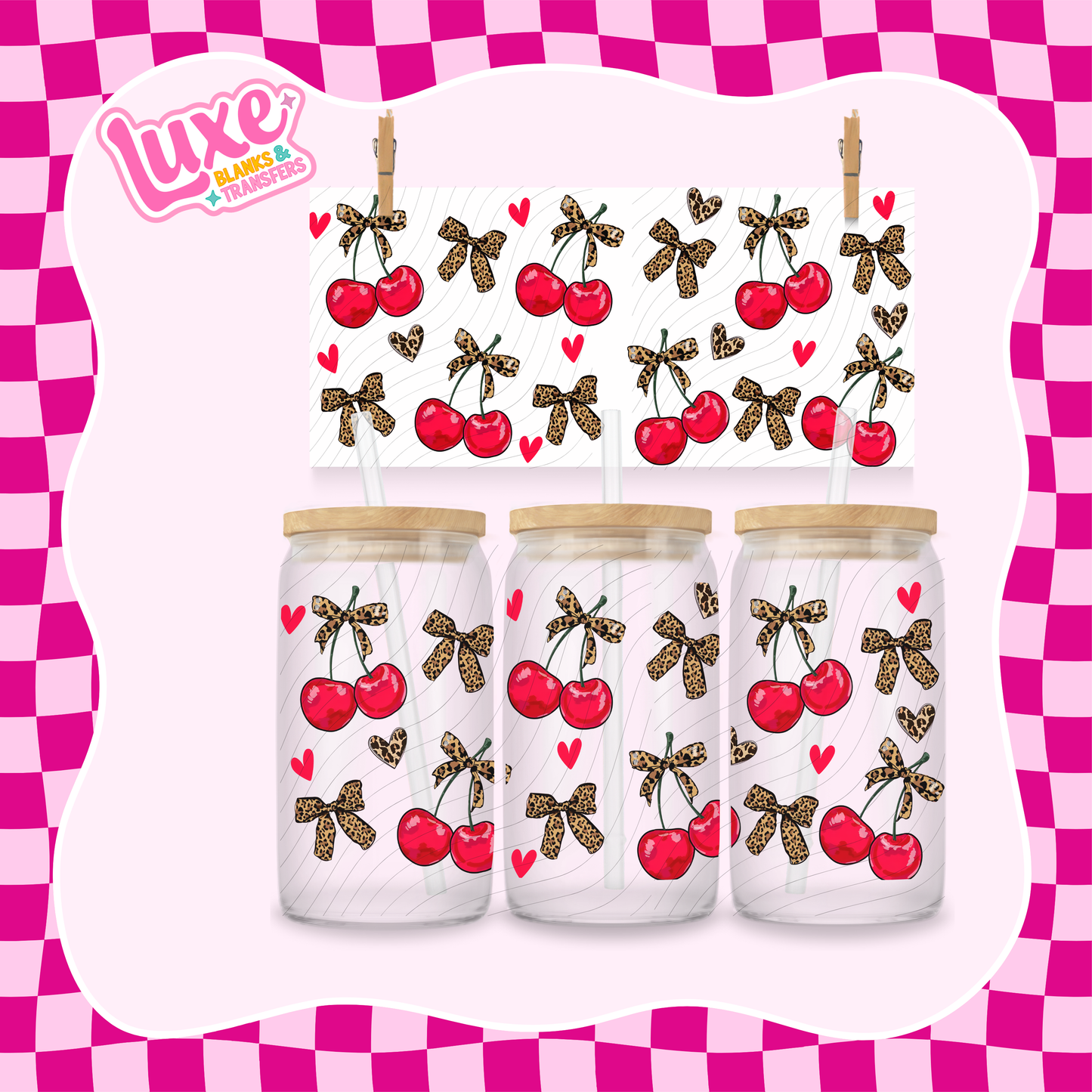 Cherry Cheetah Bows | 16oz UV DTF Wrap | #1378