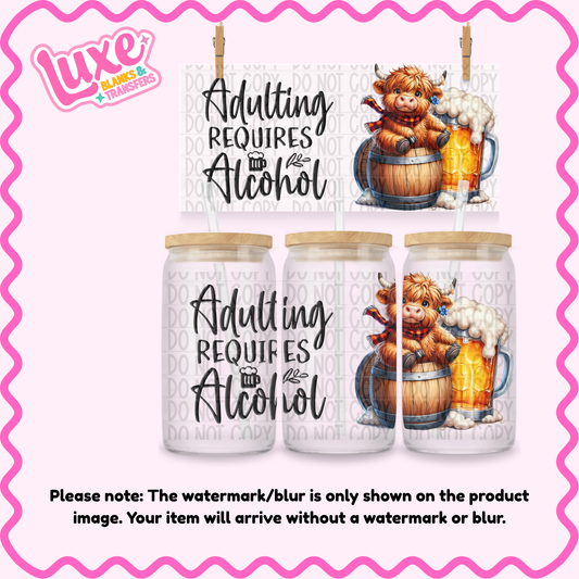 16oz UV DTF Wrap | Adulting Cow | #3868