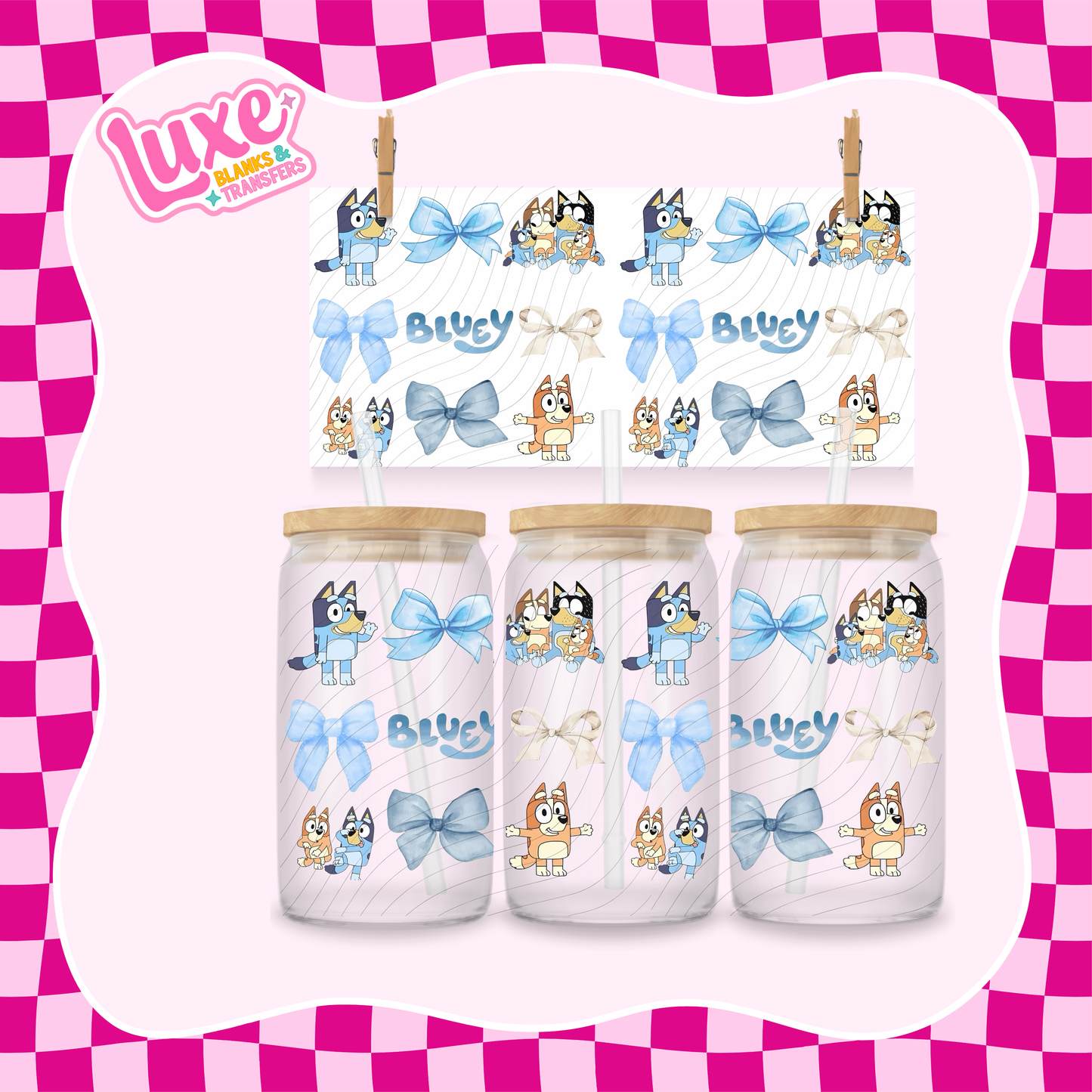 Blue Dog Bows | 16oz UV DTF Wrap | #1385