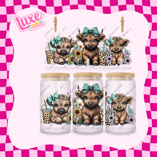 16oz UV DTF Wrap | Aqua Highland Cows | #1876