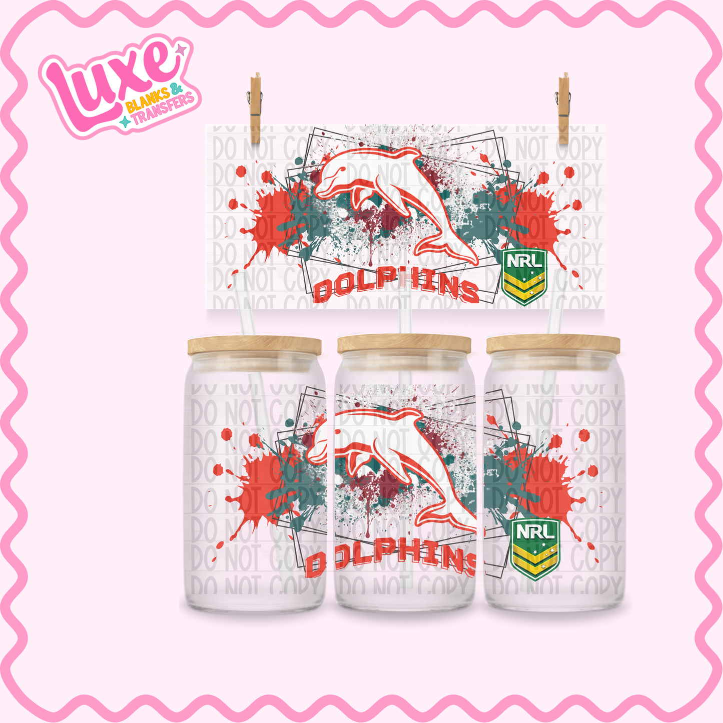 16oz UV DTF Wrap | Dolphins Rugby Team | #3636