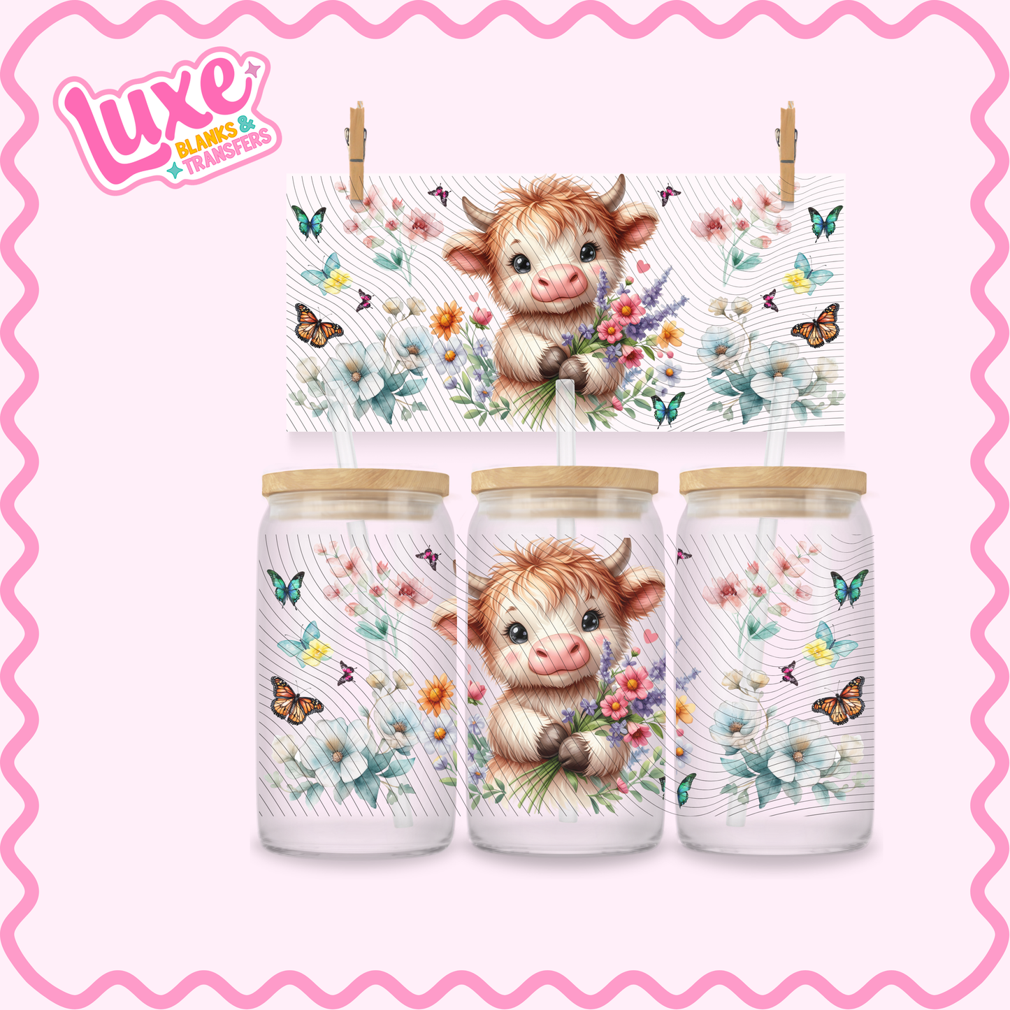 16oz UV DTF Wrap | White Cow Flowers | #2667