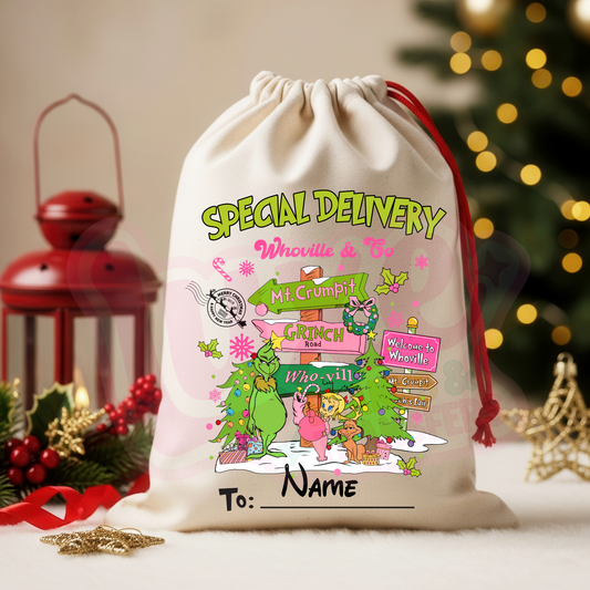 Whoville & Co Pink | Santa Sack DTF Heat Transfer | #26