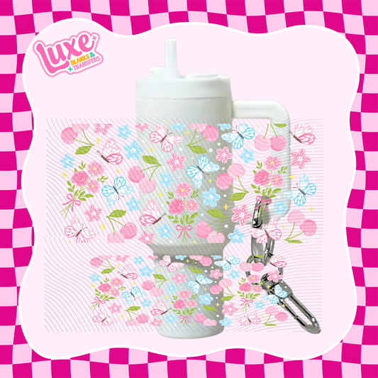 Mini Keychain Tumbler UV DTF Wrap | Butterflies Cherries Pattern | #E28