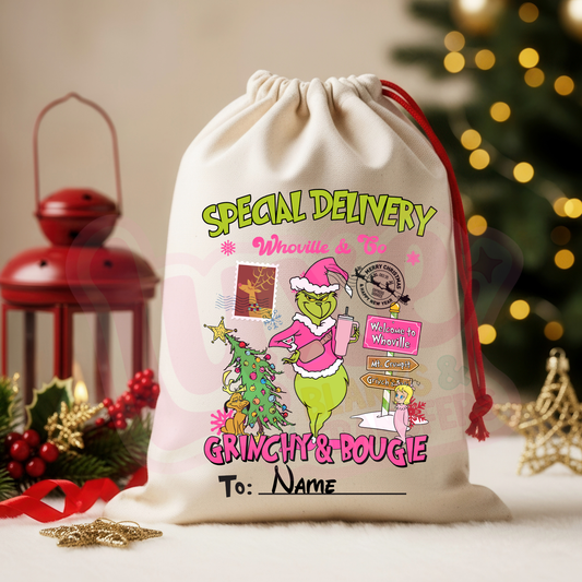 Gr!nchy & Boujee | Santa Sack DTF Heat Transfer | #27
