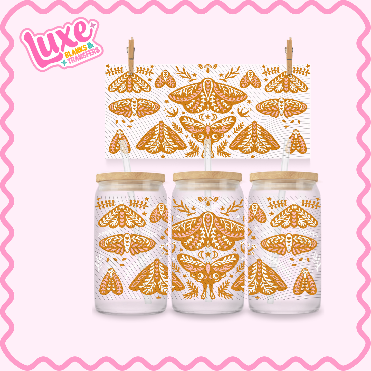 16oz UV DTF Wrap | Moth Pattern | #2683