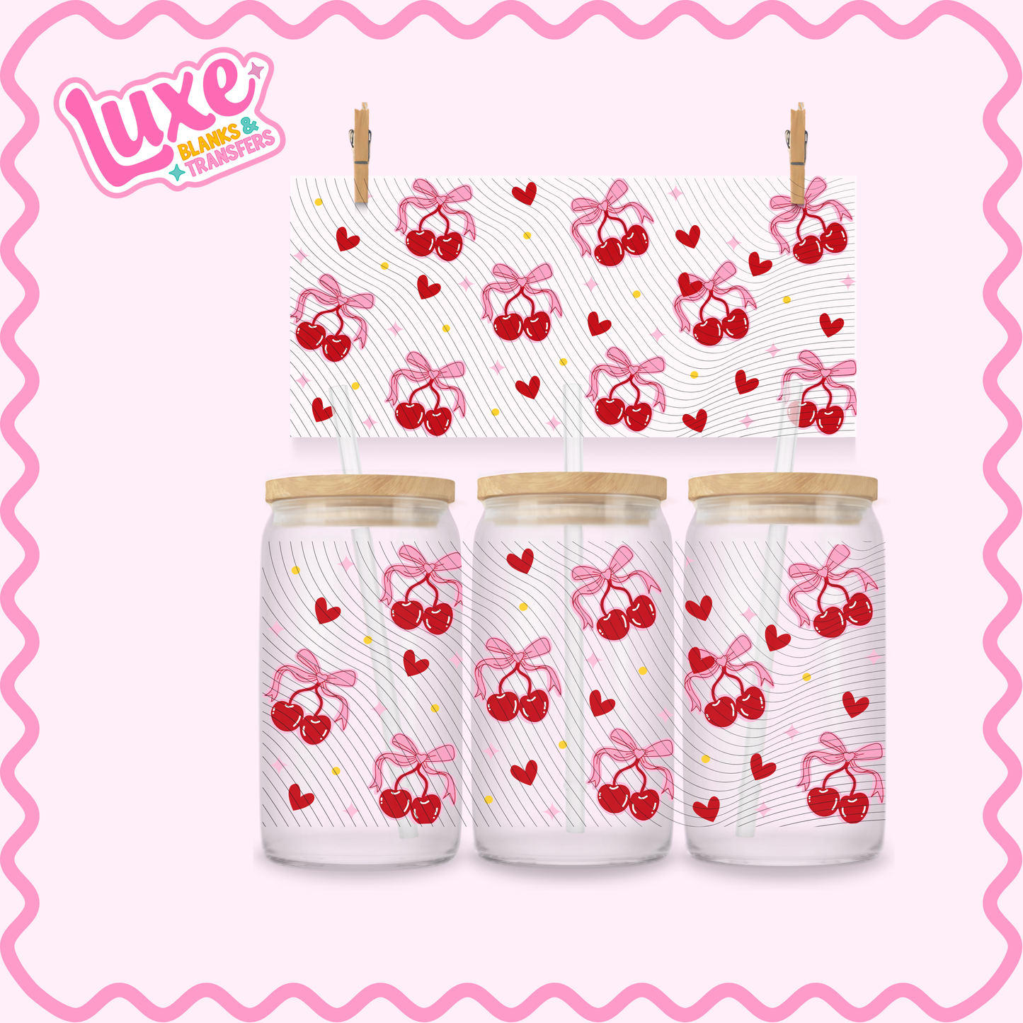 16oz UV DTF Wrap | Cherry Hearts | #2684