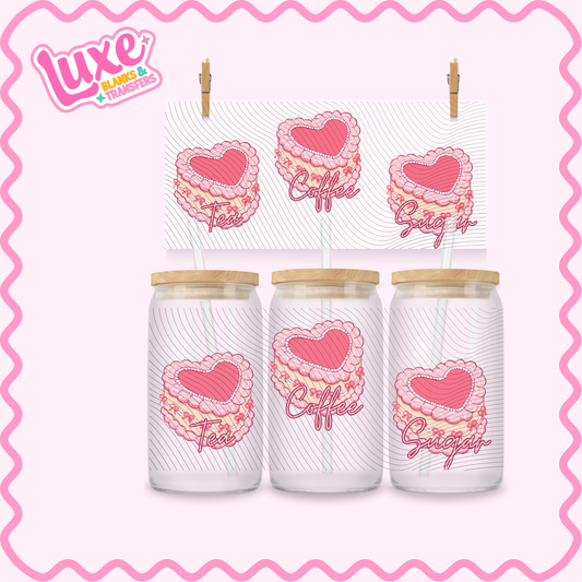 16oz UV DTF Wrap | Tea/Coffee/Sugar Coquette Cake | #2916