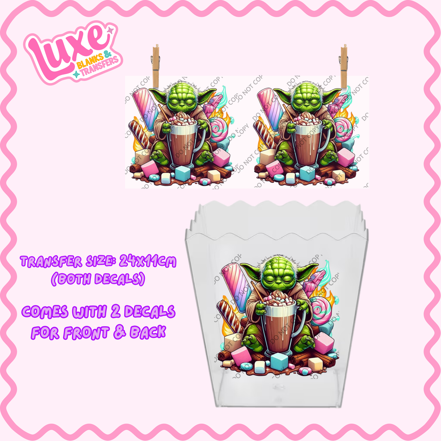 Popcorn/Lolly Bucket UV DTF Transfer | Y0da Character | #F02